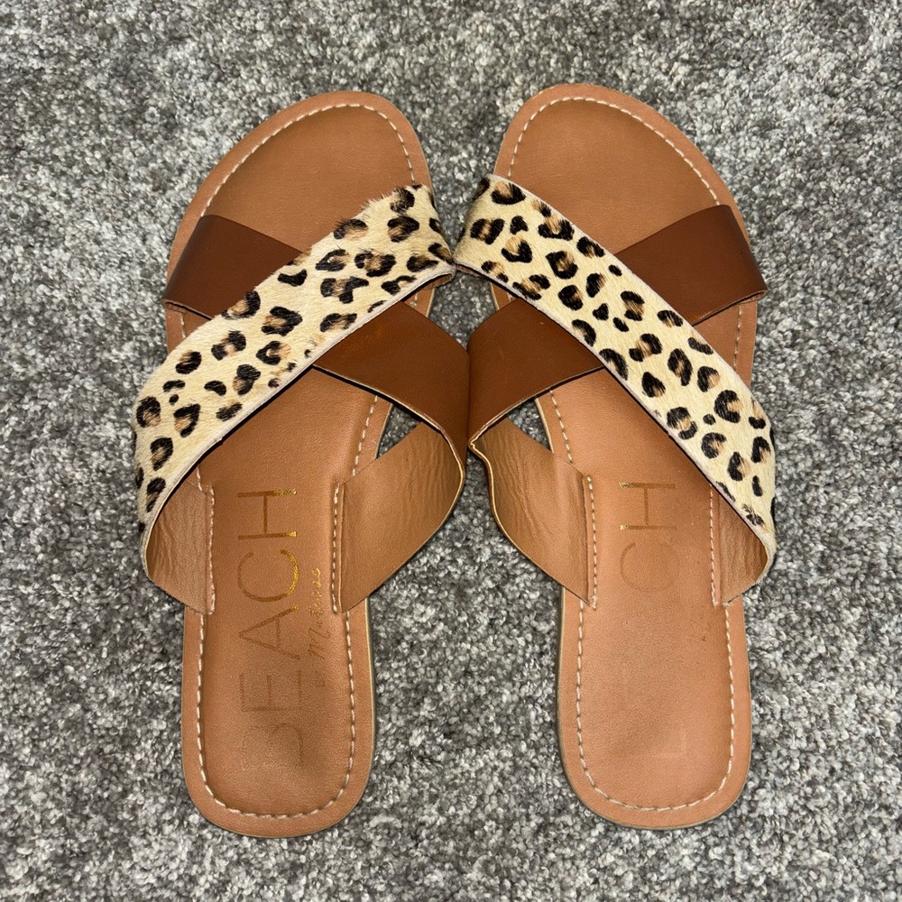 Peach Leopard Print Tan Sandals